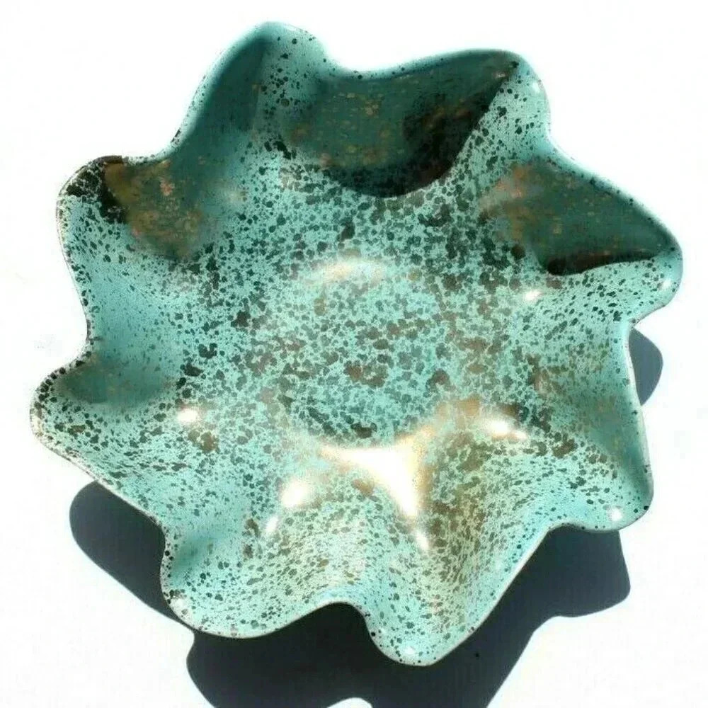 Vintage MCM Retro Turquoise & Gold Spiral Shaped Ashtray / Dish Bowl